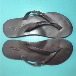 American Eagle Outfitters Brown Leather Flip Flops